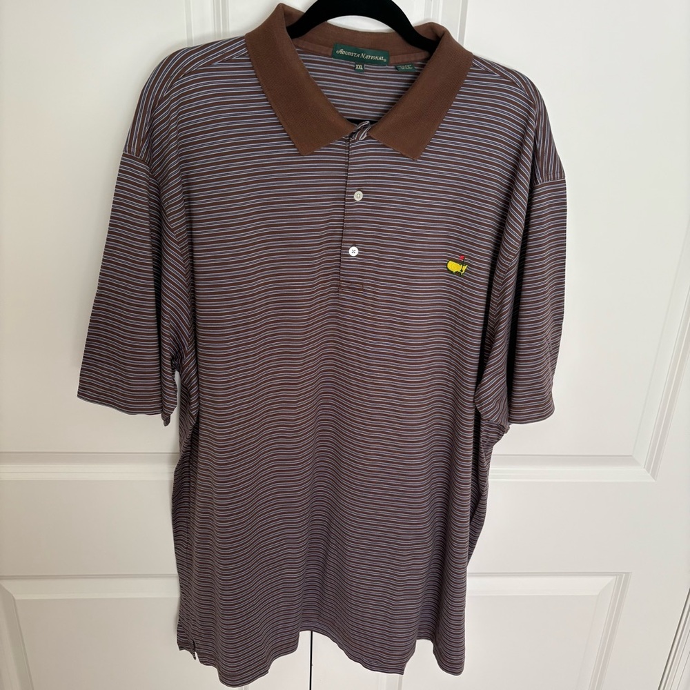 Earthy Brown Striped Polo Shirt with Embroidered Detail